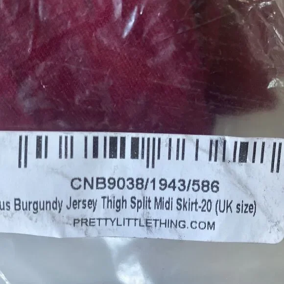 Pretty Little‎ Things Plus Burgundy Jersey Thigh Split Midi Skirt NWT. SZ 16 - Picture 5 of 6
